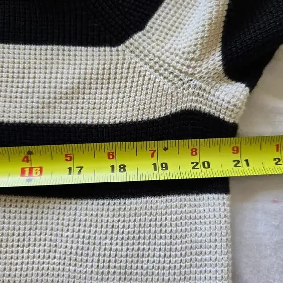 Lauren Ralph Lauren Cotton Waffle Knit Stripe Sweater XL Cowl Neck Black White - Picture 5 of 6